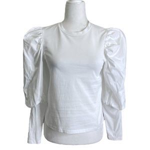 BURU Puff Balloon Long Sleeve White Tee Cotton Top Women's Small